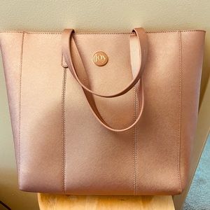 JOY MANGANO METALLIC PINK LEATHER TOTE WITH RFID PROTECTED POCKET